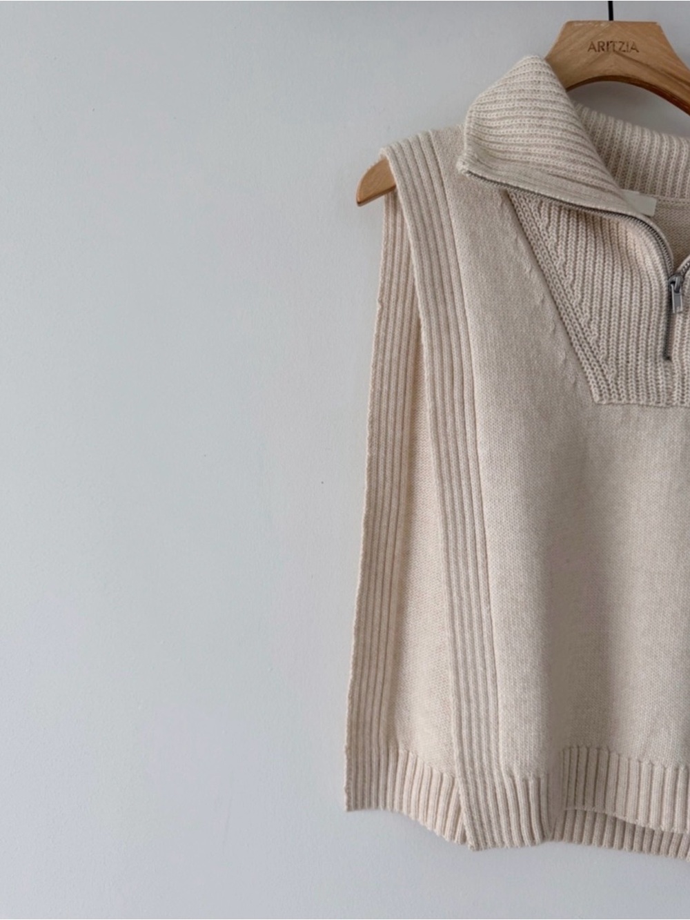H&M Cream Half Zip Knit Sweater Vest Open Side Minimalist - Picture 5 of 15